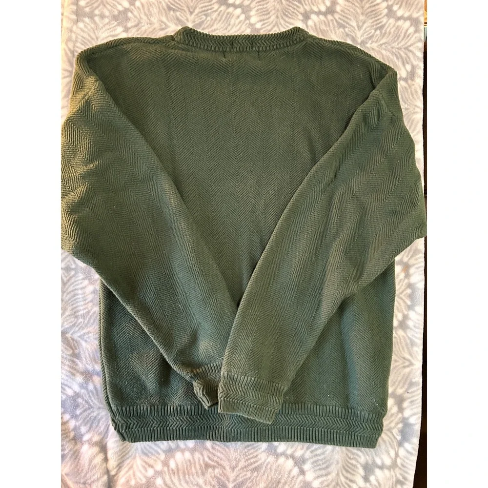Chaps Ralph Lauren Mens Cotton Herringbone Knit Sweater‎ Green Crest Logo Large
